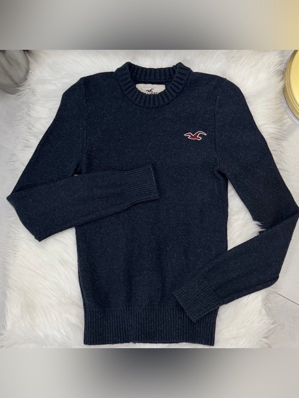 VTG Hollister Navy Crewneck Sweater Rabbit Hair Blend Size S Y2K Bella Swan